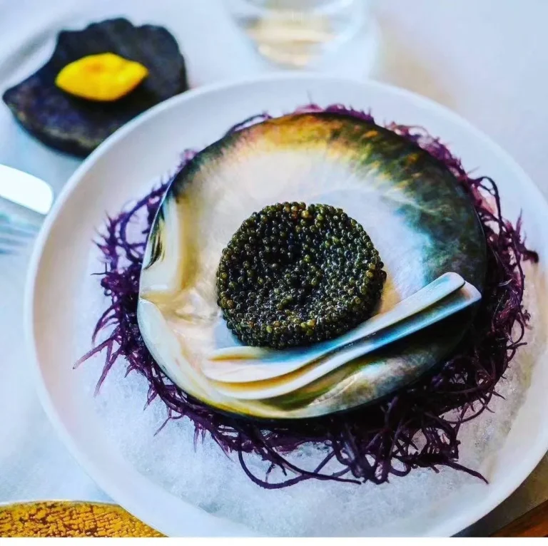Azerbaijan Halal Caviar on a mother of pearl plate - A world of caviars